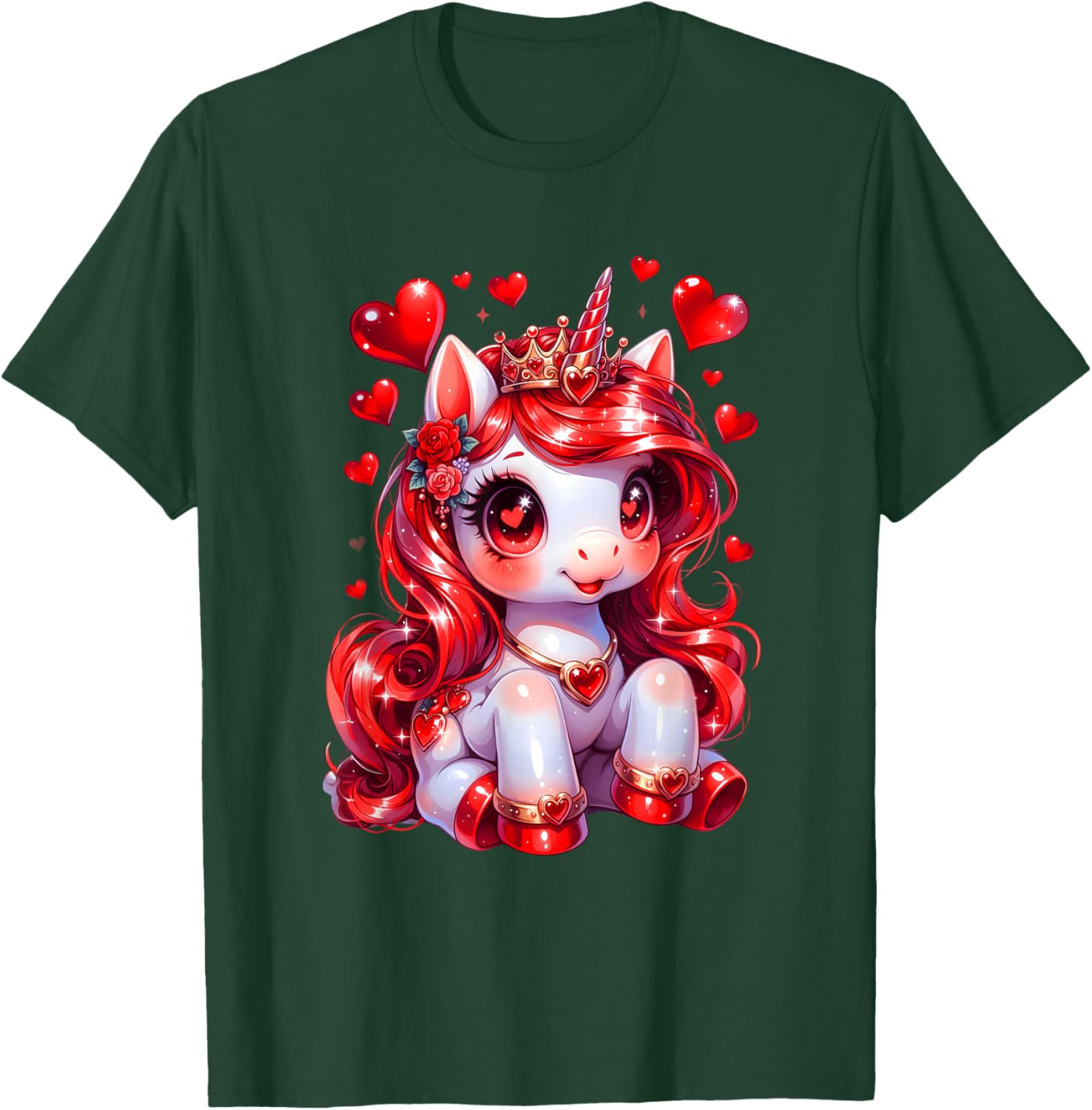 Cute Unicorn Heart Valentines Day Girls Kids Women Valentine T-Shirt - T-Shirt | Forest