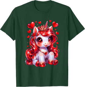 Cute Unicorn Heart Valentines Day Girls Kids Women Valentine T-Shirt - T-Shirt | Forest