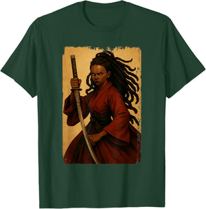 African Afro Woman Samurai Japanese Black History Month T-Shirt - T-Shirt | Forest
