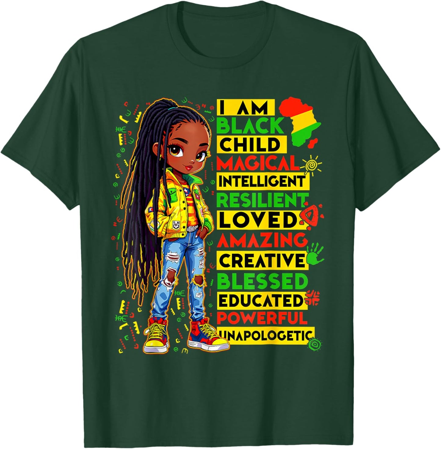 I Am Black Child Magical Love Blessed Black History Girl Kid T-Shirt - T-Shirt | Forest