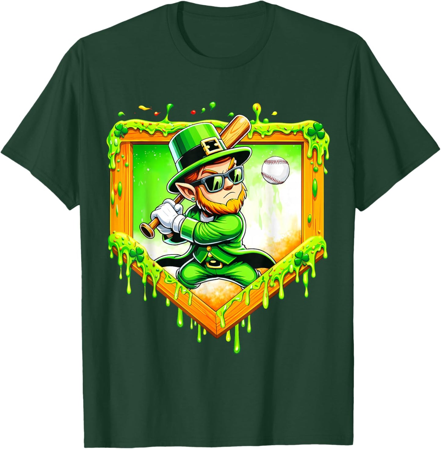 Leprechaun Baseball St Patricks Day Ice Cream Drip Men Boys T-Shirt - T-Shirt | Forest