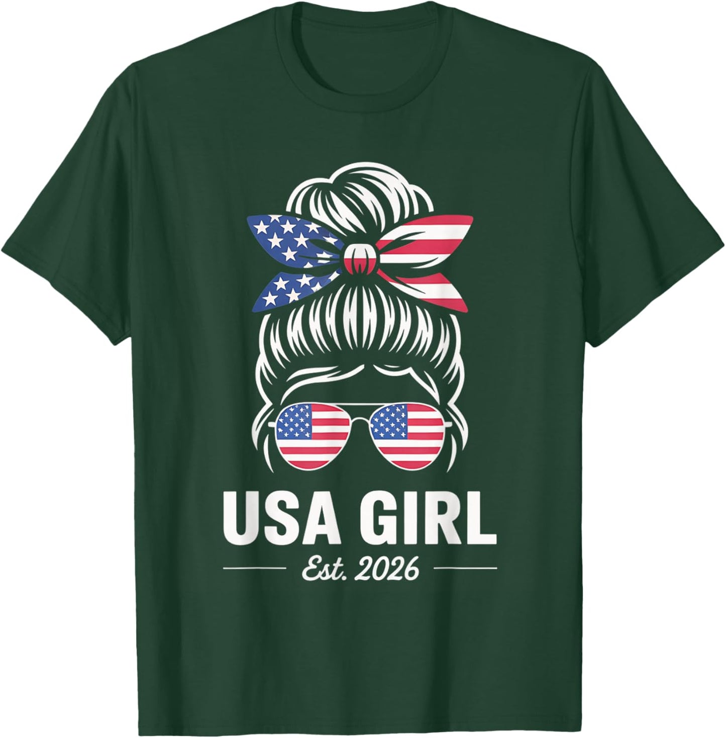 Us Citizen Est 2026 New Citizenship American USA Girl 2026 T-Shirt - T-Shirt | Forest