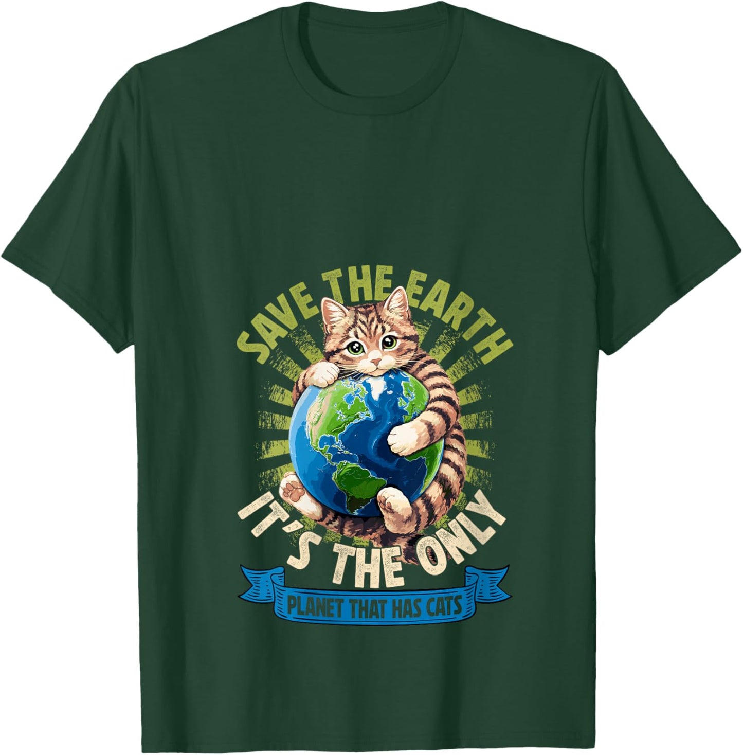 Women's Save The Earth Has Cats Earth Day Cat Lovers Kid Boy Girl V-Neck T-Shirt - T-Shirt | Forest