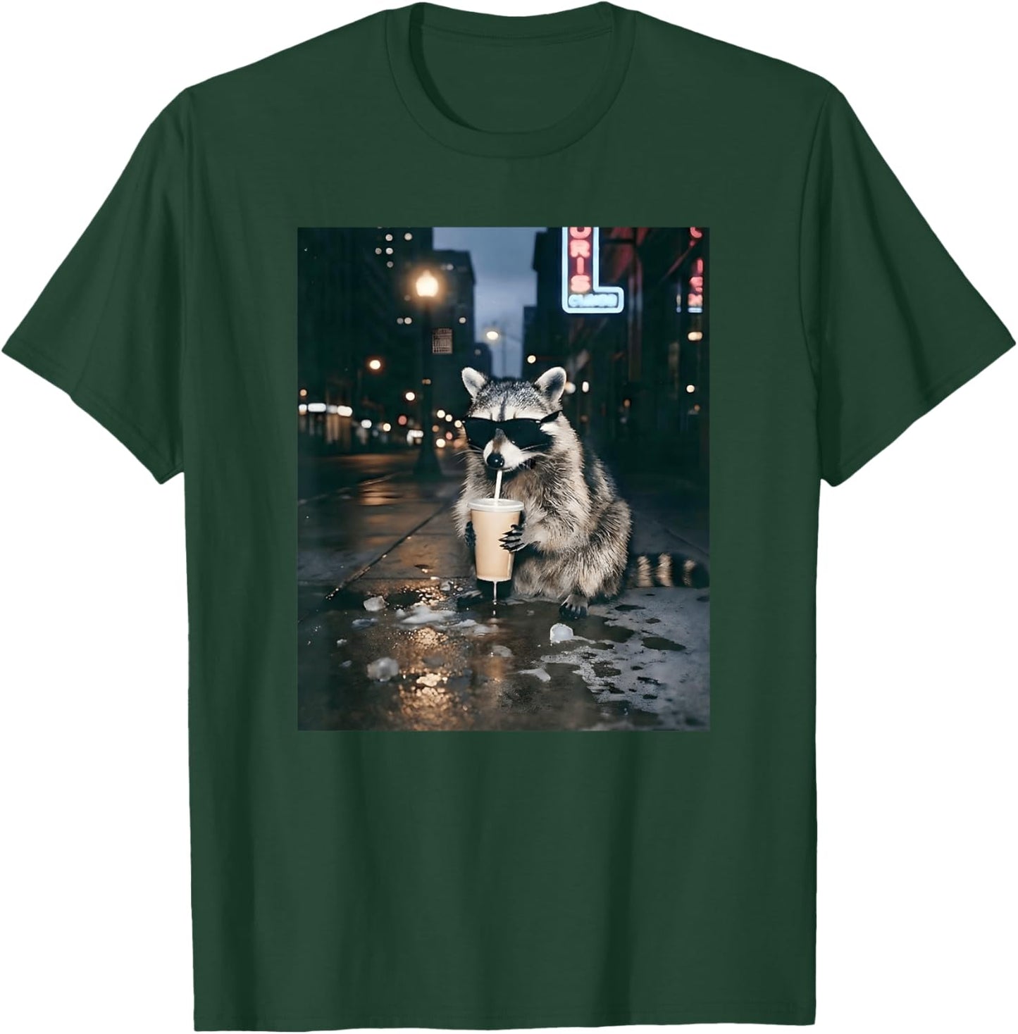 Raccoon Drinking Soda Funny Meme T-Shirt - T-Shirt | Forest