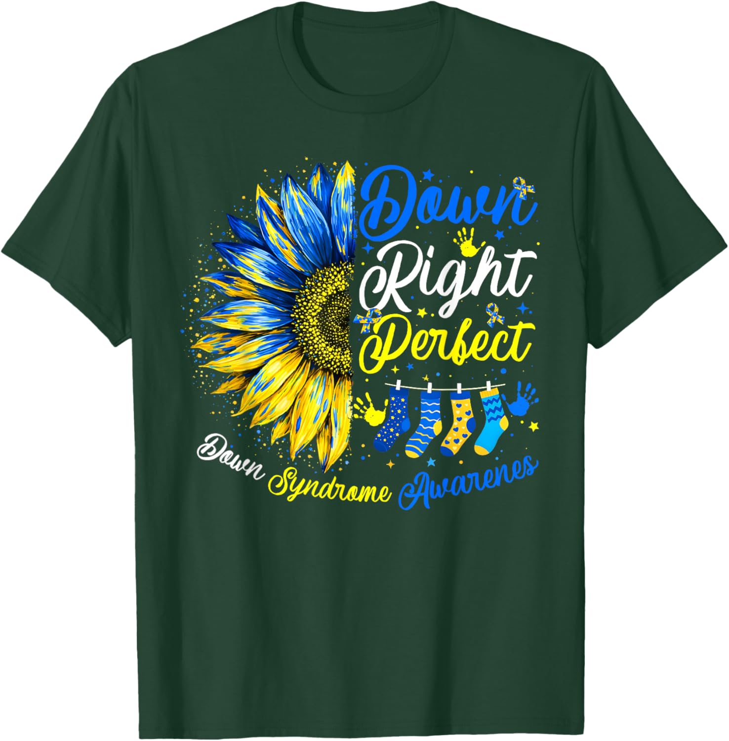 Down Right Perfect Sunflower Ribbon Down Syndrome Awareness T-Shirt - T-Shirt | Forest