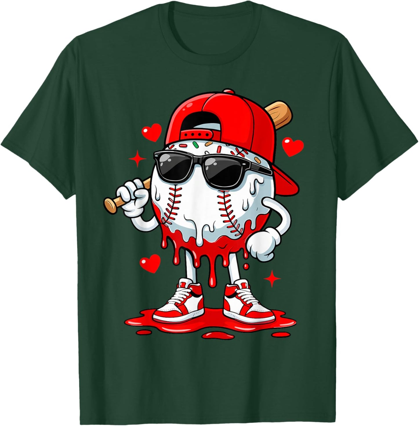 Baseball Drip Ice Cream Sunglasses Boys Youth Kids Valentine T-Shirt - T-Shirt | Forest
