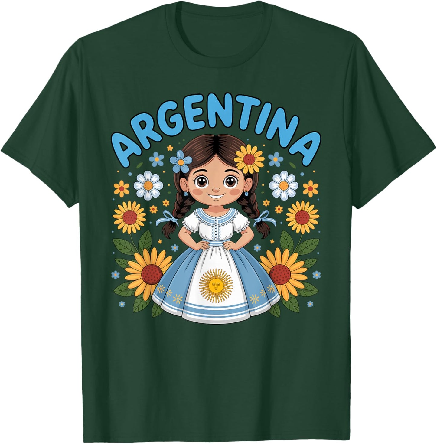Cute Argentina Girl Traditional Dress with Sunflowers Kids T-Shirt - T-Shirt | Forest