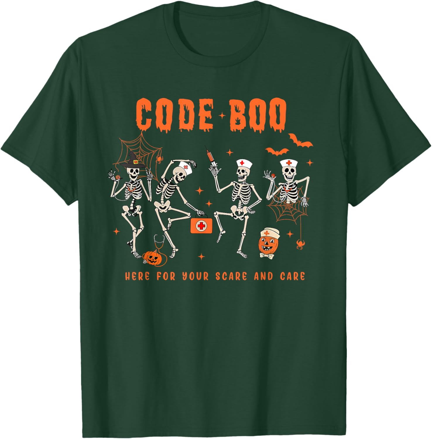 Code Boo Here for Your Scare and Care Nursing Halloween T-Shirt - T-Shirt | Forest