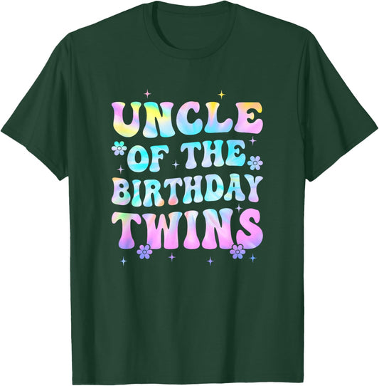 Uncle of The Birthday Twins Girls Kids Party Retro Bday T-Shirt - T-Shirt | Forest