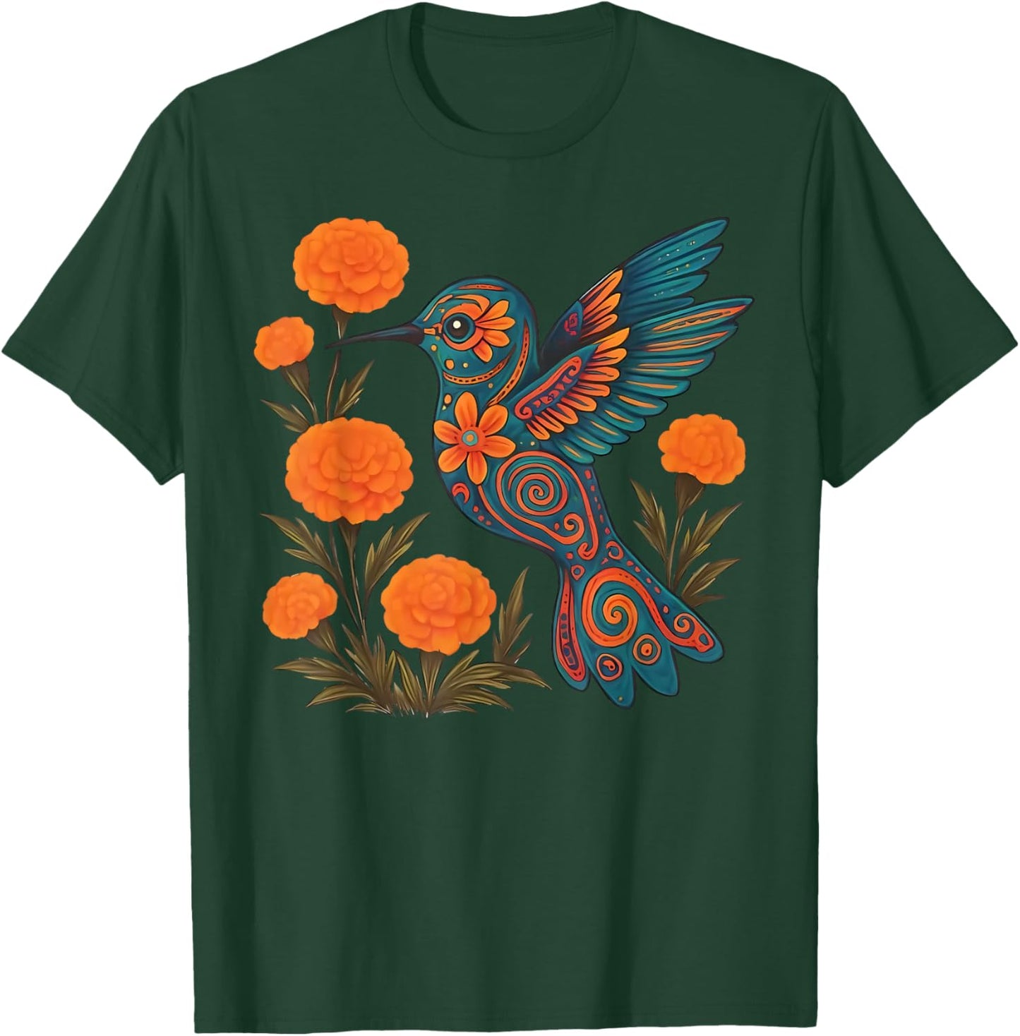 Alebrije Hummingbird Flower Mexican Folk Art Bird Nature T-Shirt - T-Shirt | Forest