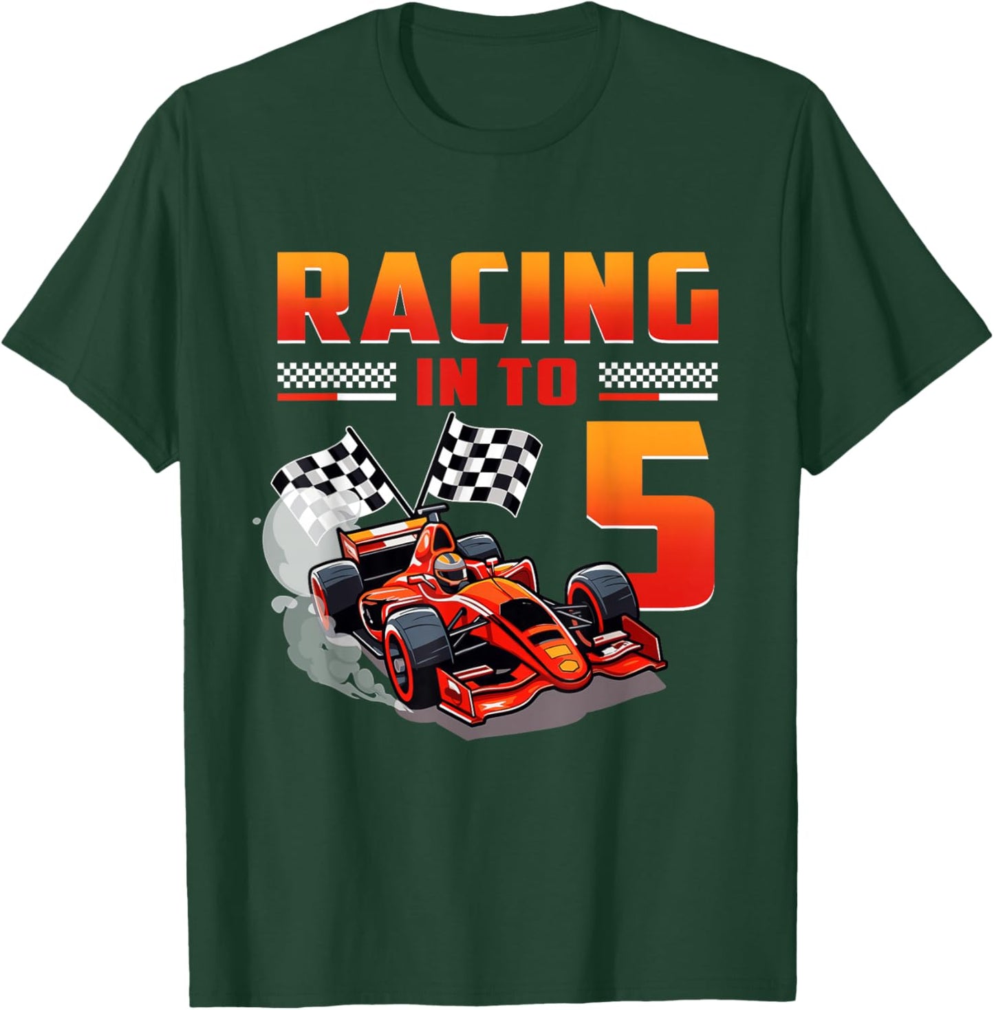 5 Year Old Birthday Boy Racing Car Theme Racing Into 5 T-Shirt - T-Shirt | Forest