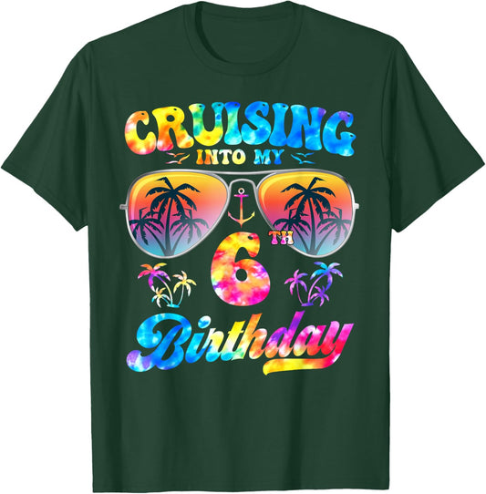 Tie-Dye Cruising Into My 6th Birthday Cruise 6 Years Old T-Shirt - T-Shirt | Forest