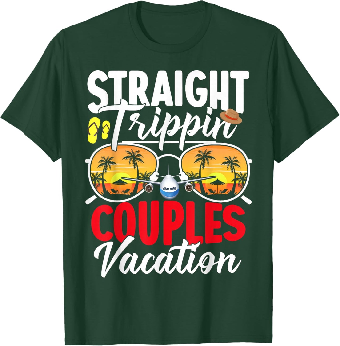 Straight Trippin Couples Trip 2026 Beach Summer Vacation T-Shirt - T-Shirt | Forest