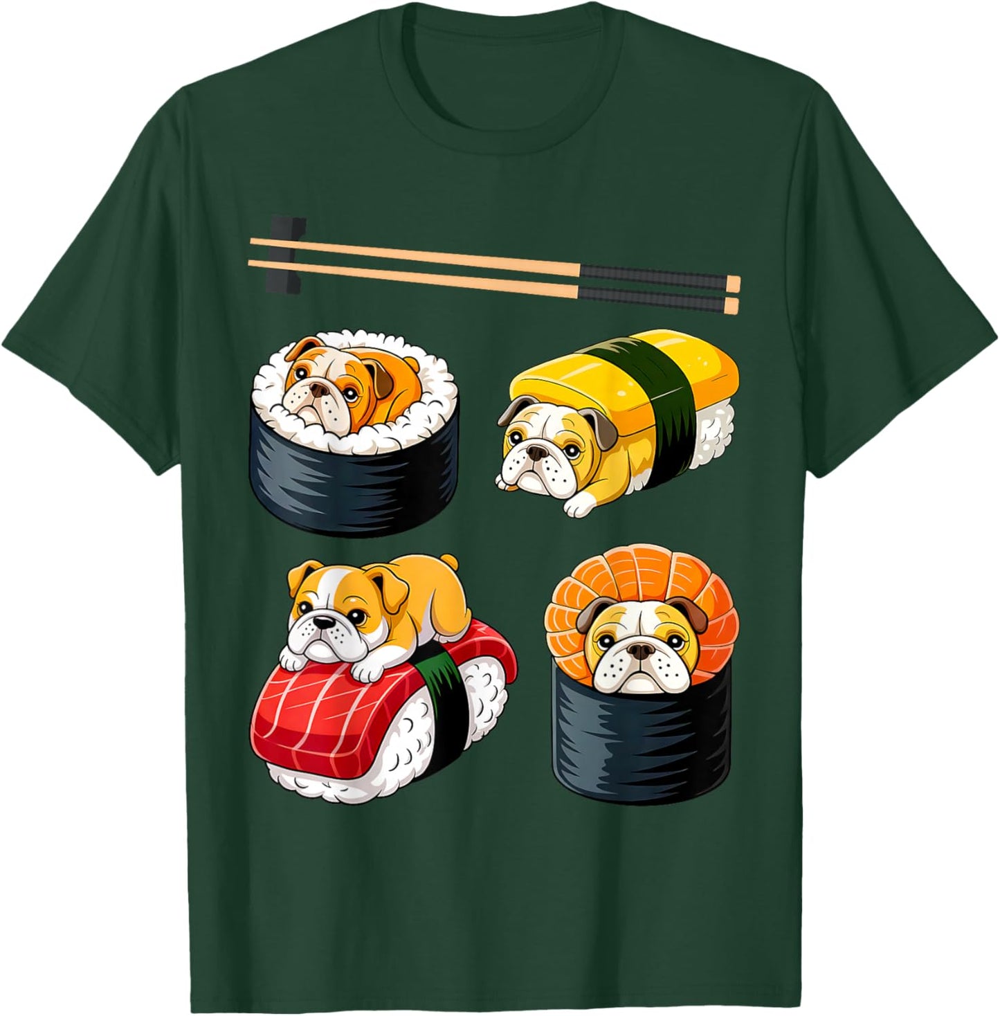 Sushi English Bulldog Funny T-Shirt - T-Shirt | Forest