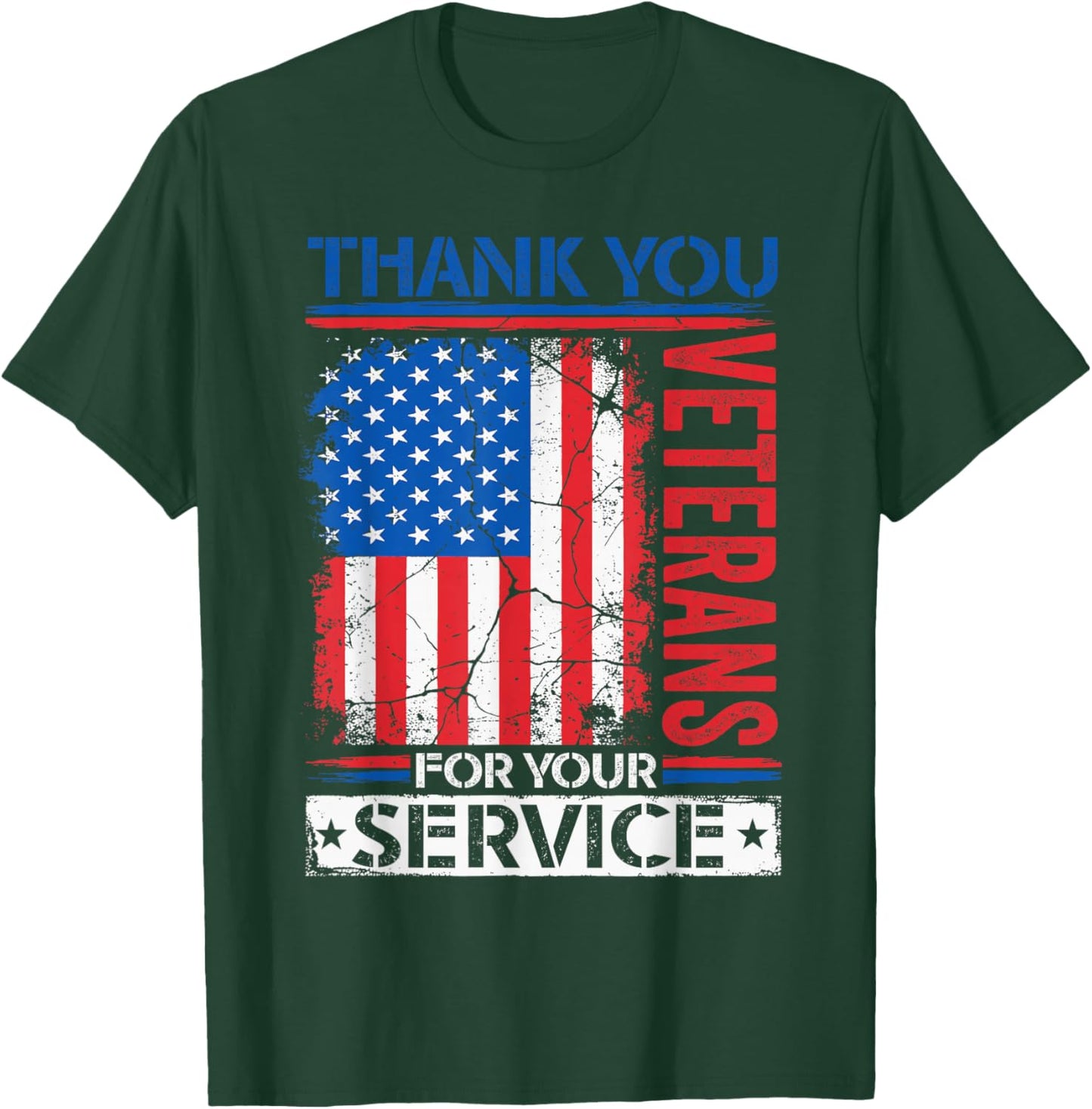Thank You Veterans American Flag Patriotic Men Women T-Shirt - T-Shirt | Forest