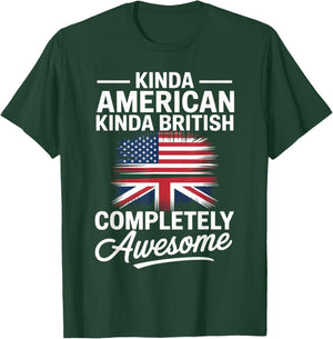 Kinda American Kinda British Dual Citizenship USA UK Flag Us T-Shirt - T-Shirt | Forest