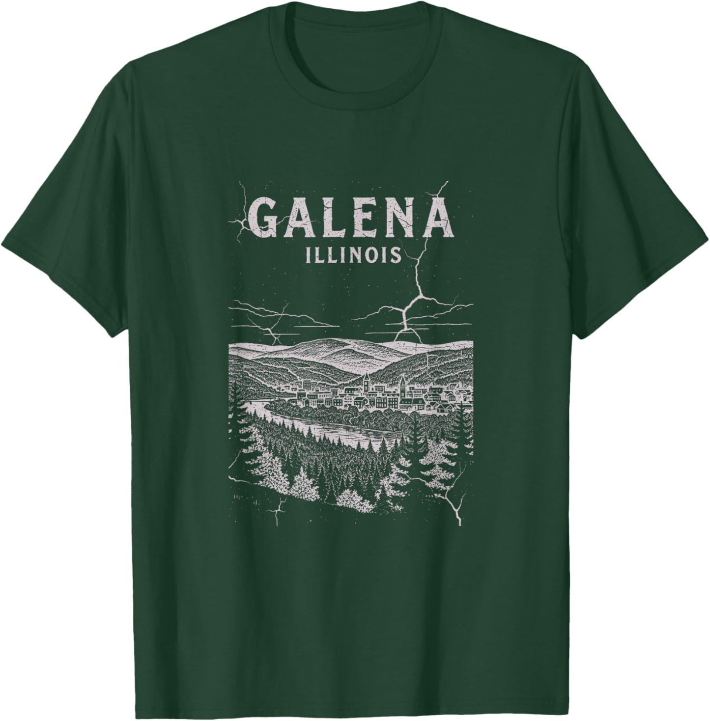 Vintage Galena Illinois Drawing Art Design T-Shirt - T-Shirt | Forest