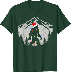 Funny Christmas Bigfoot Santa Hat Hiking Sasquatch Kids T-Shirt - T-Shirt | Forest