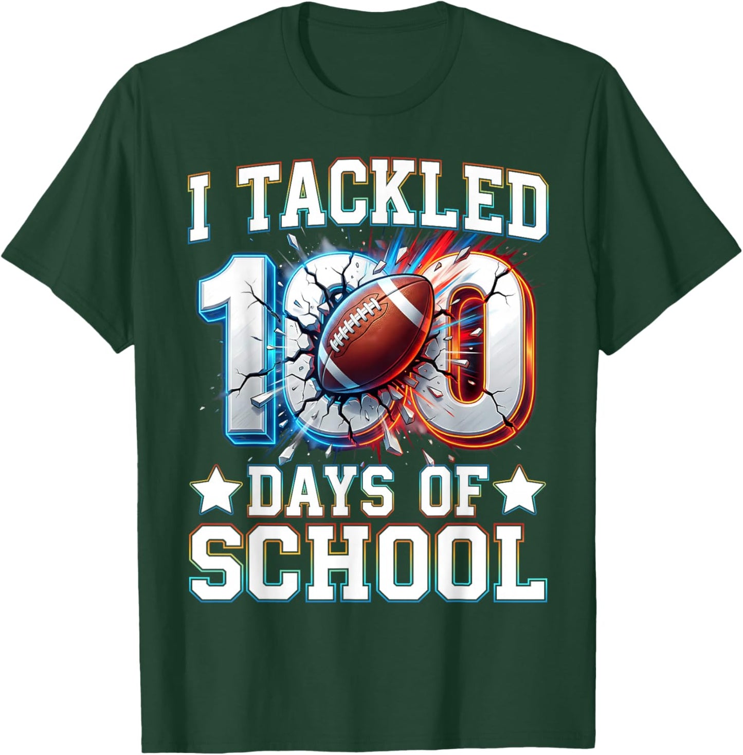 100 Days of School Boys Kids 100th Day of School Football T-Shirt - T-Shirt | Forest