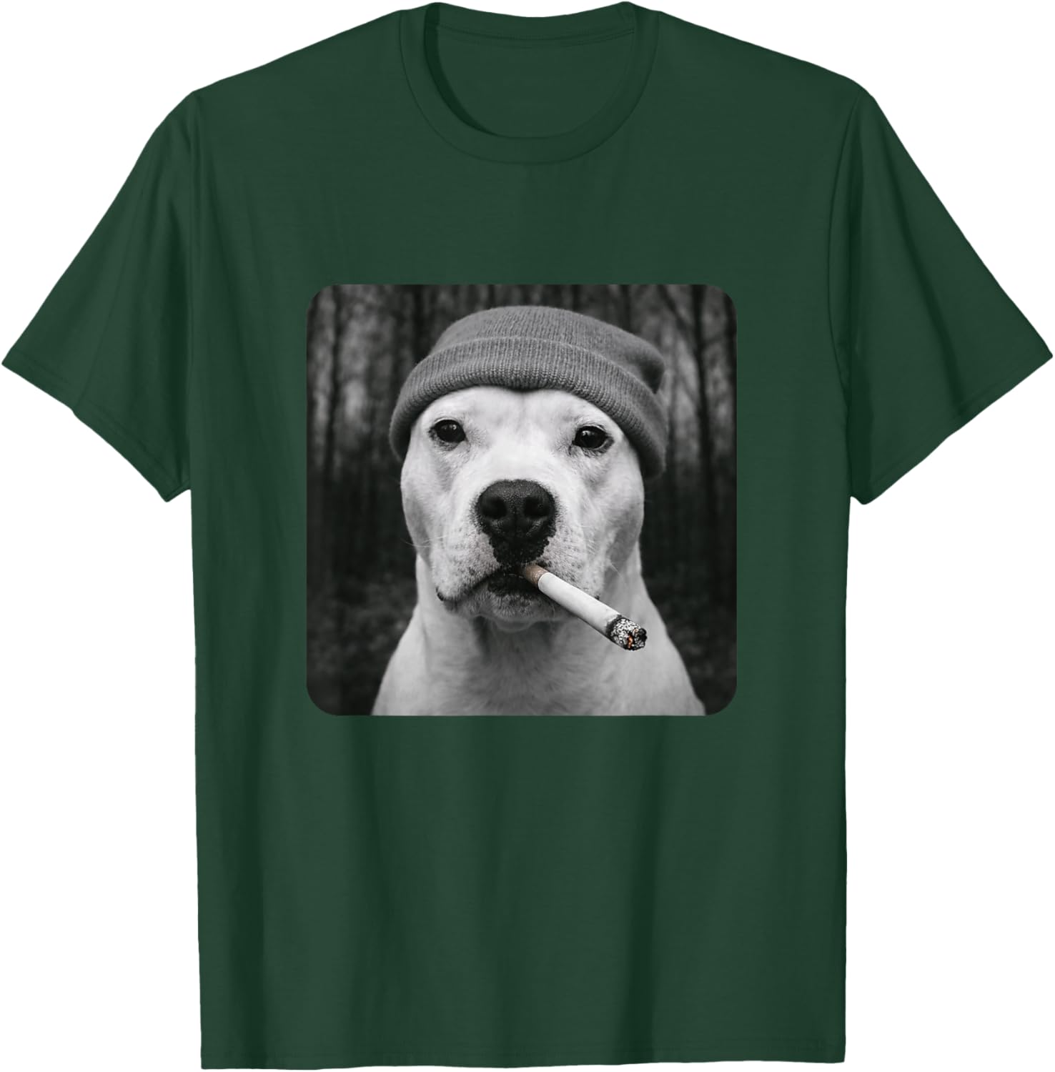 Funny Smoking White Pitbull Dog Meme Cigarette Grunge Beanie T-Shirt - T-Shirt | Forest