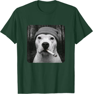 Funny Smoking White Pitbull Dog Meme Cigarette Grunge Beanie T-Shirt - T-Shirt | Forest