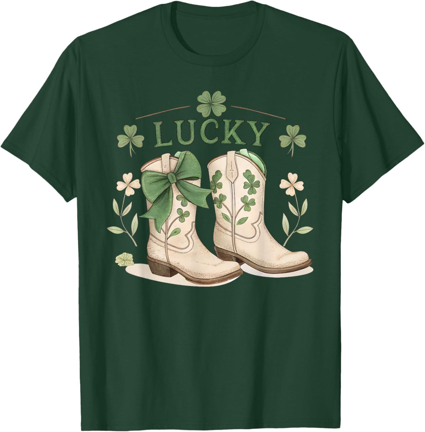 Coquette Cowgirl Boots Lucky Bow St Patricks Day Western T-Shirt - T-Shirt | Forest