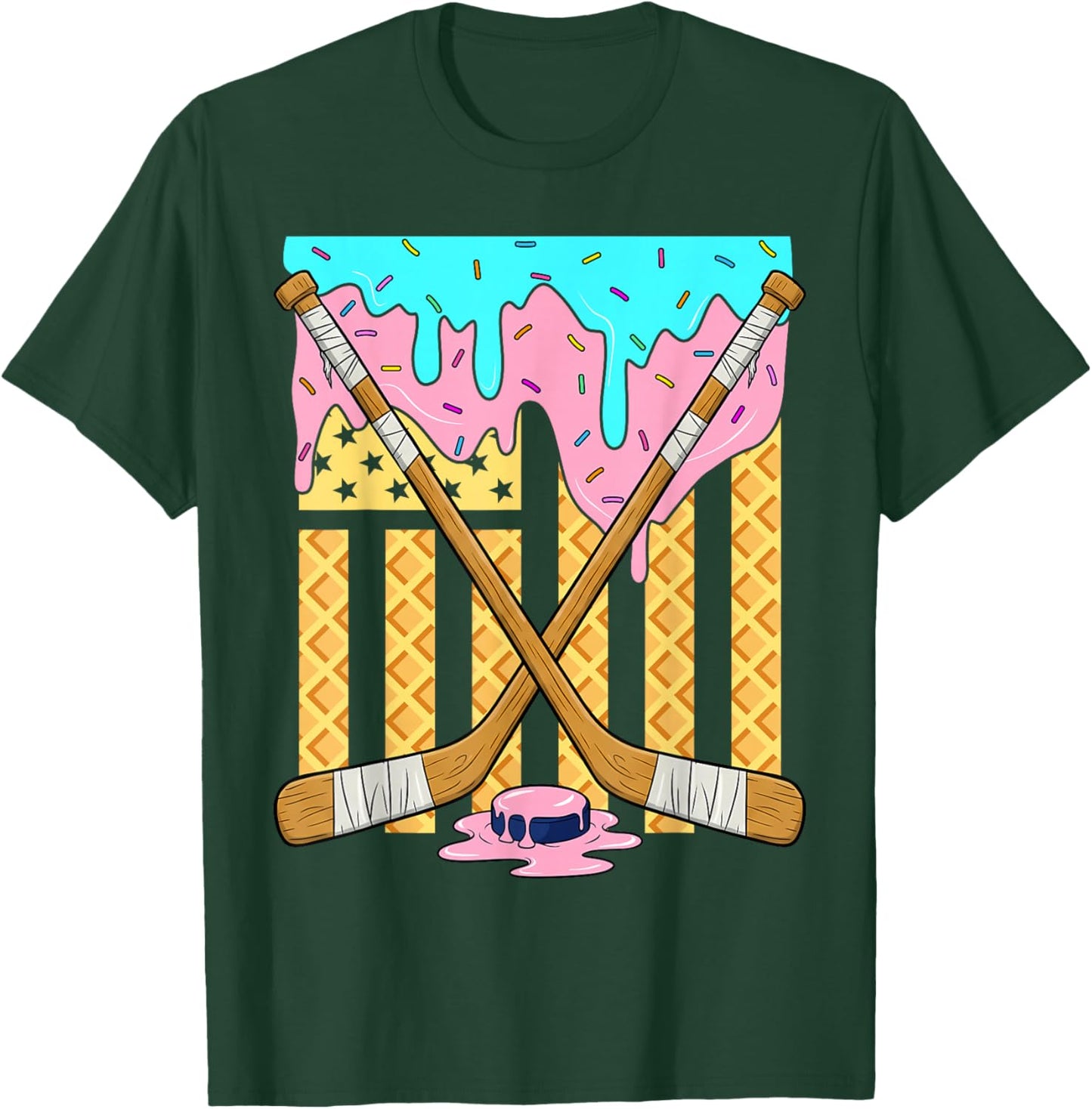 American Flag Ice Cream Drip Boys Ice Hockey Sport Player T-Shirt - T-Shirt | Forest