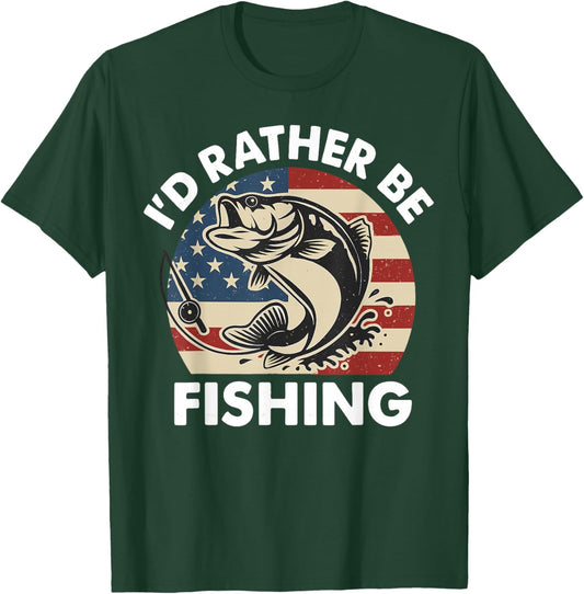 Funny I'd Rather Be Fishing American Flag Patriotic for Kids T-Shirt - T-Shirt | Forest