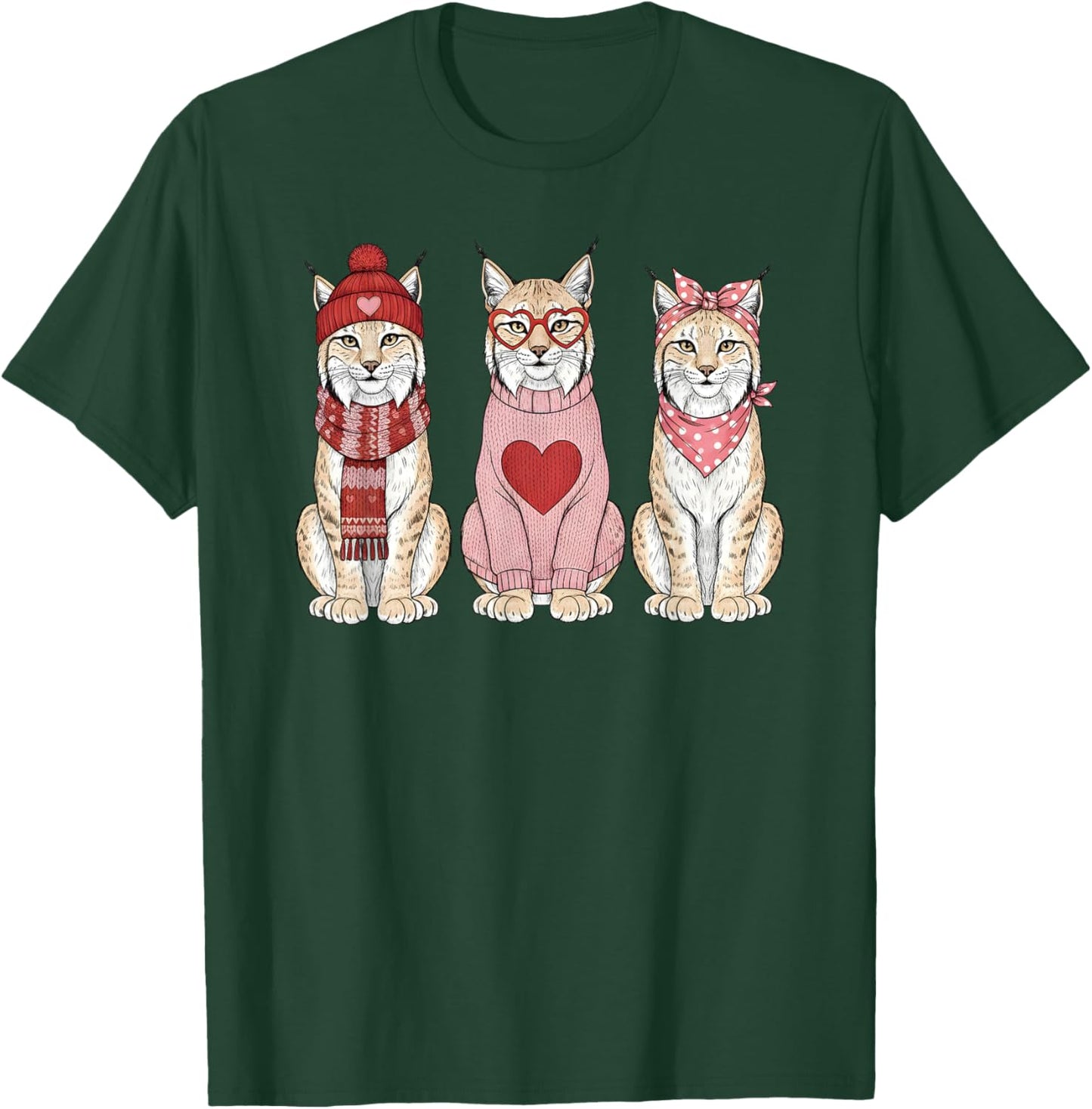 Retro Lynx Cute Valentine Wild Cat T-Shirt - T-Shirt | Forest