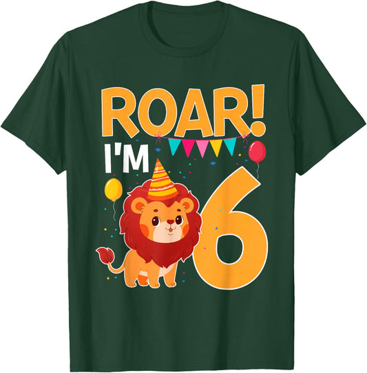 Roar I'm 6 Birthday Lion Theme 6 Year Old Lion Lover T-Shirt - T-Shirt | Forest