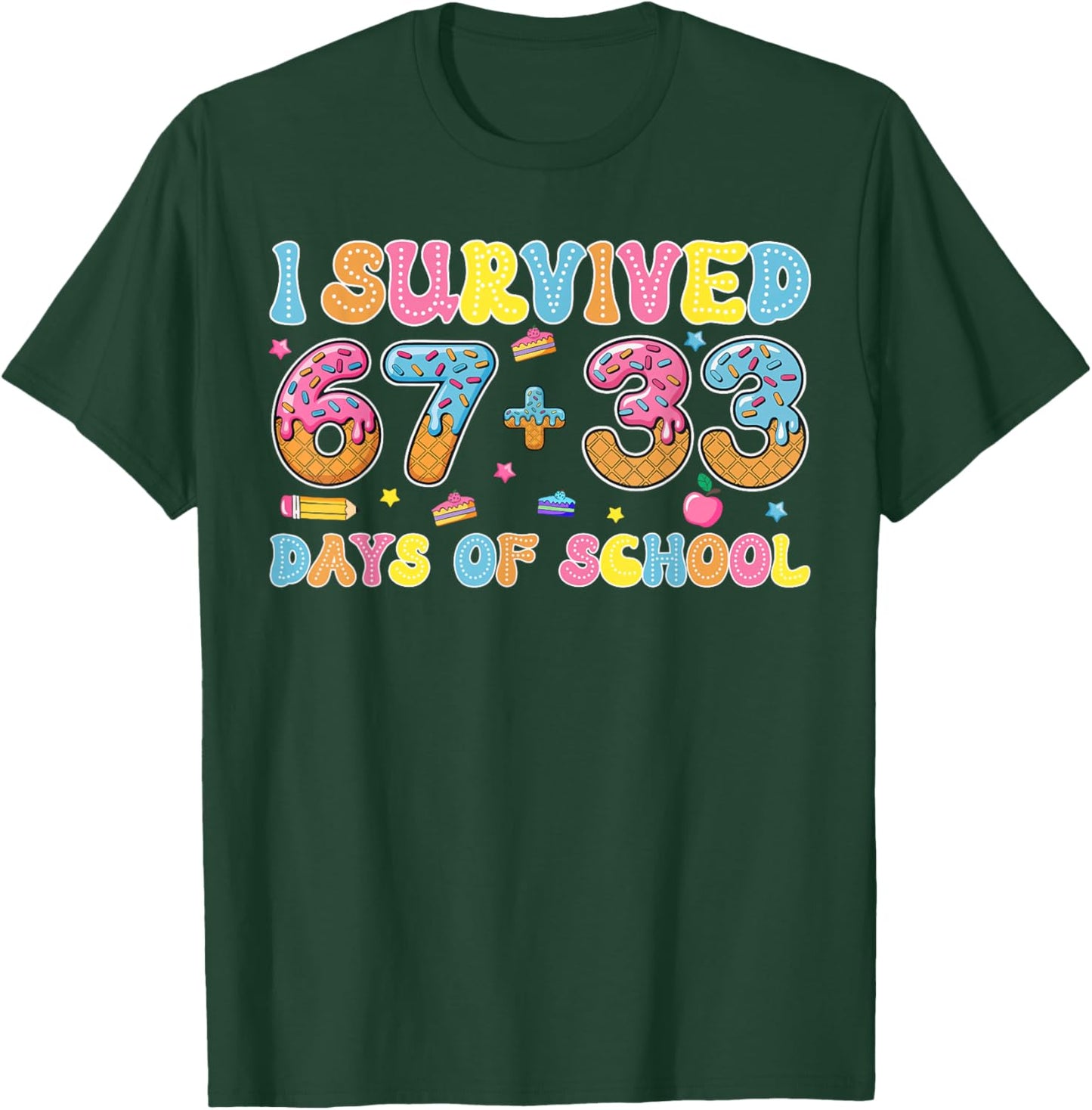 I Survived 67 + 33 Days of School Kids 100th Days of School T-Shirt - T-Shirt | Forest