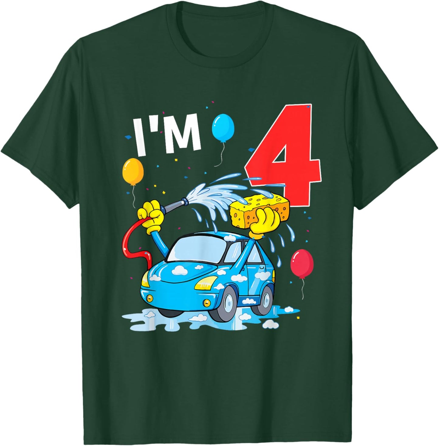 4 Year Old Bday 4th Birthday Car Wash Theme Party T-Shirt - T-Shirt | Forest