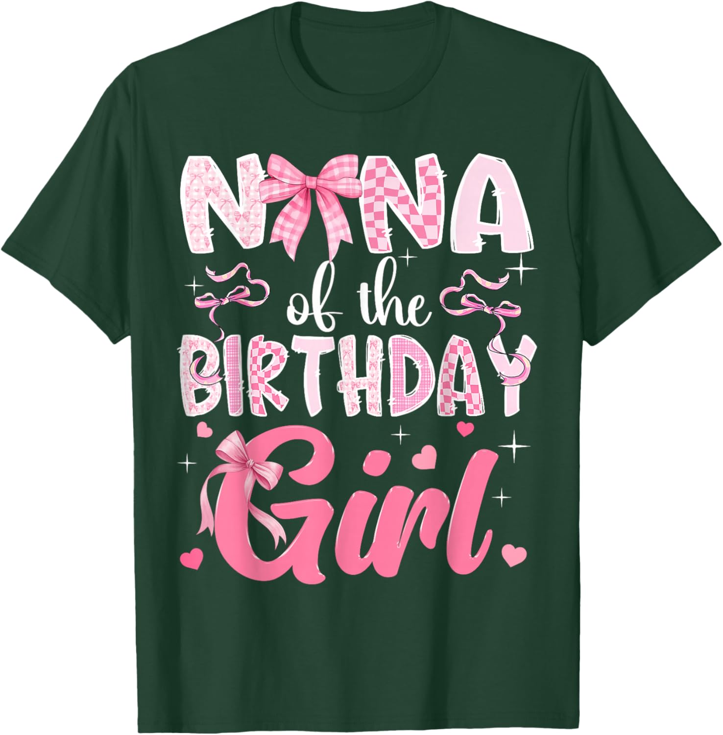 Nana of The Birthday Girl Pink Coquette Bow Family T-Shirt - T-Shirt | Forest