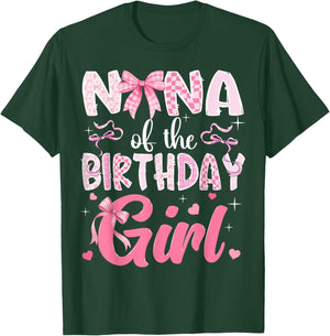 Nana of The Birthday Girl Pink Coquette Bow Family T-Shirt - T-Shirt | Forest