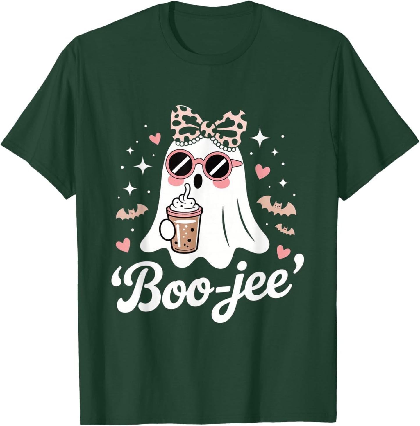 Coquette Leopard Ghost Coffee Boo-JEE Halloween Boujee Ghost T-Shirt - T-Shirt | Forest