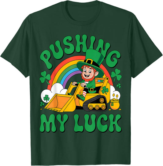 Pushing My Luck St Patricks Day Boys Girls Toddlers Tractor T-Shirt - T-Shirt | Forest