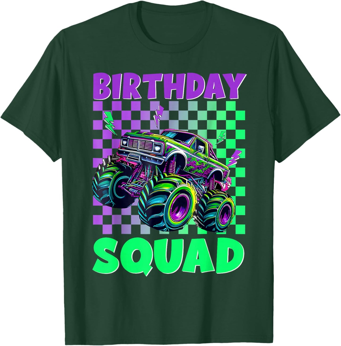 Kids Birthday Squad Monster Truck Birthday Boy Matching T-Shirt - T-Shirt | Forest