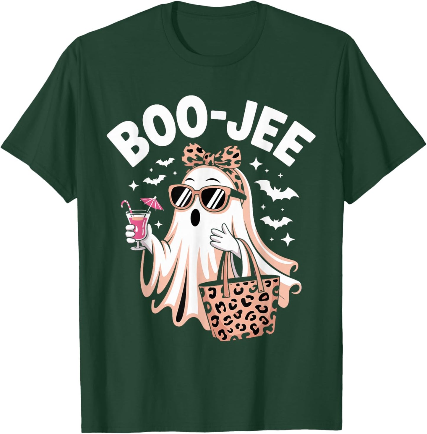 Coquette Leopard Ghost Coffee Boo-JEE Halloween T-Shirt - T-Shirt | Forest