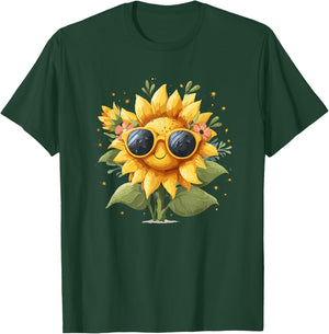Smiling Sunflower with Sunglasses Cute Summer Bloom T-Shirt - T-Shirt | Forest
