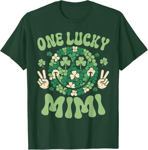 St Patricks Day Family Matching Groovy Retro One Lucky Mimi T-Shirt - T-Shirt | Forest