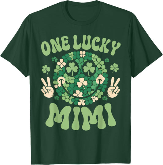 St Patricks Day Family Matching Groovy Retro One Lucky Mimi T-Shirt - T-Shirt | Forest