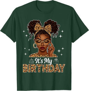 Afro Woman Black Girl Women Leopard Bow It's My Birthday T-Shirt - T-Shirt | Forest