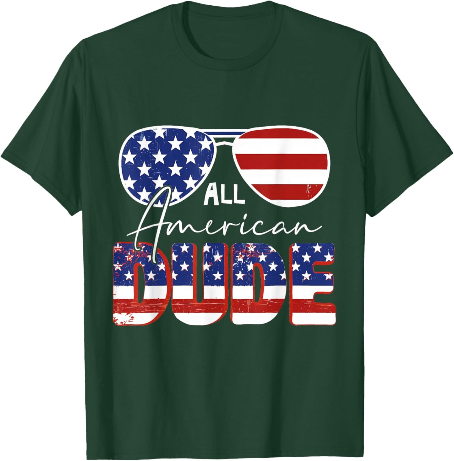 All American Dude 4th of July Patriotic Boys Kids Sunglasses T-Shirt - T-Shirt | Forest