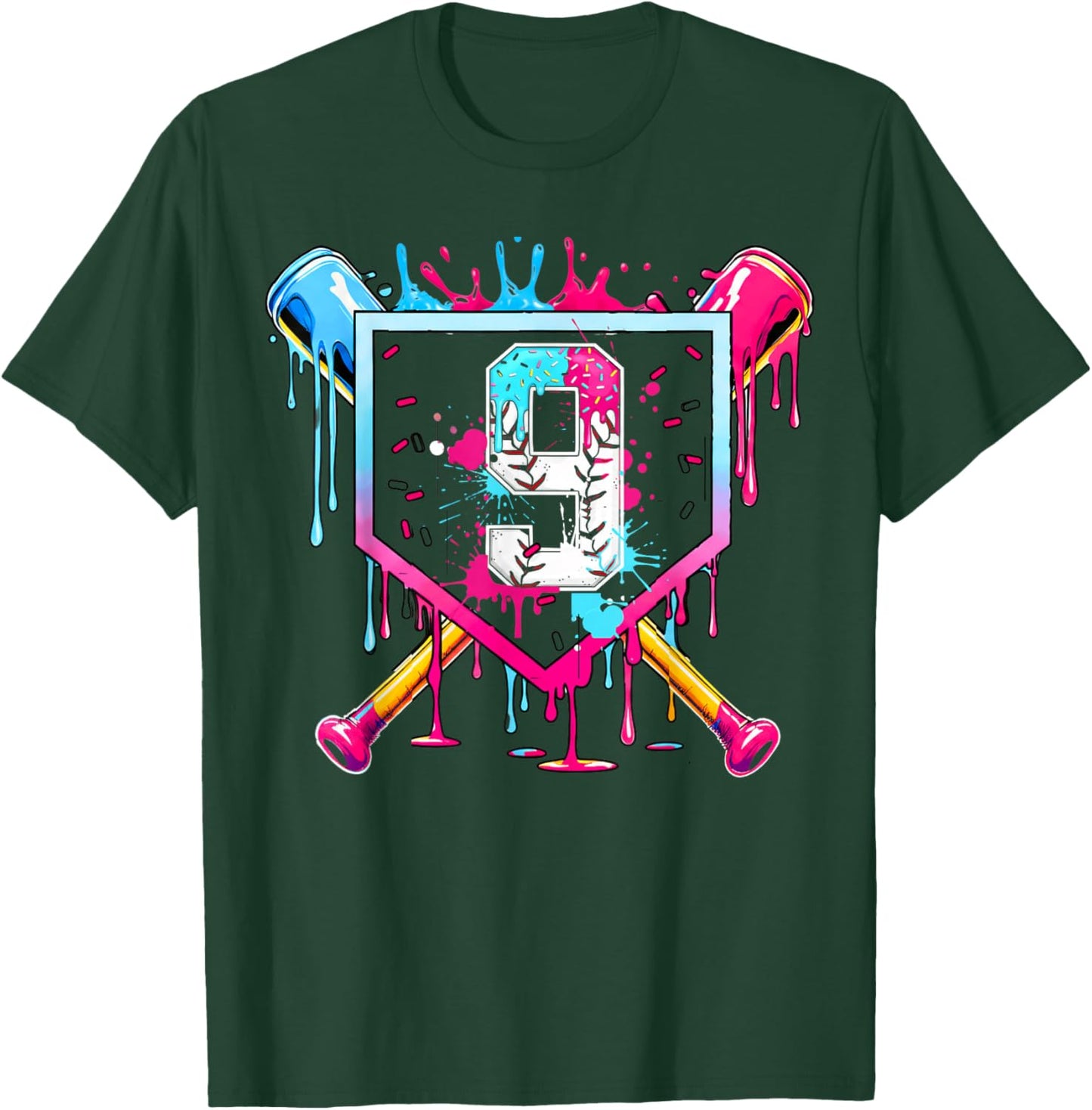 9th Birthday Boys Baseball Ice Cream Drip Boys Baseball T-Shirt - T-Shirt | Forest