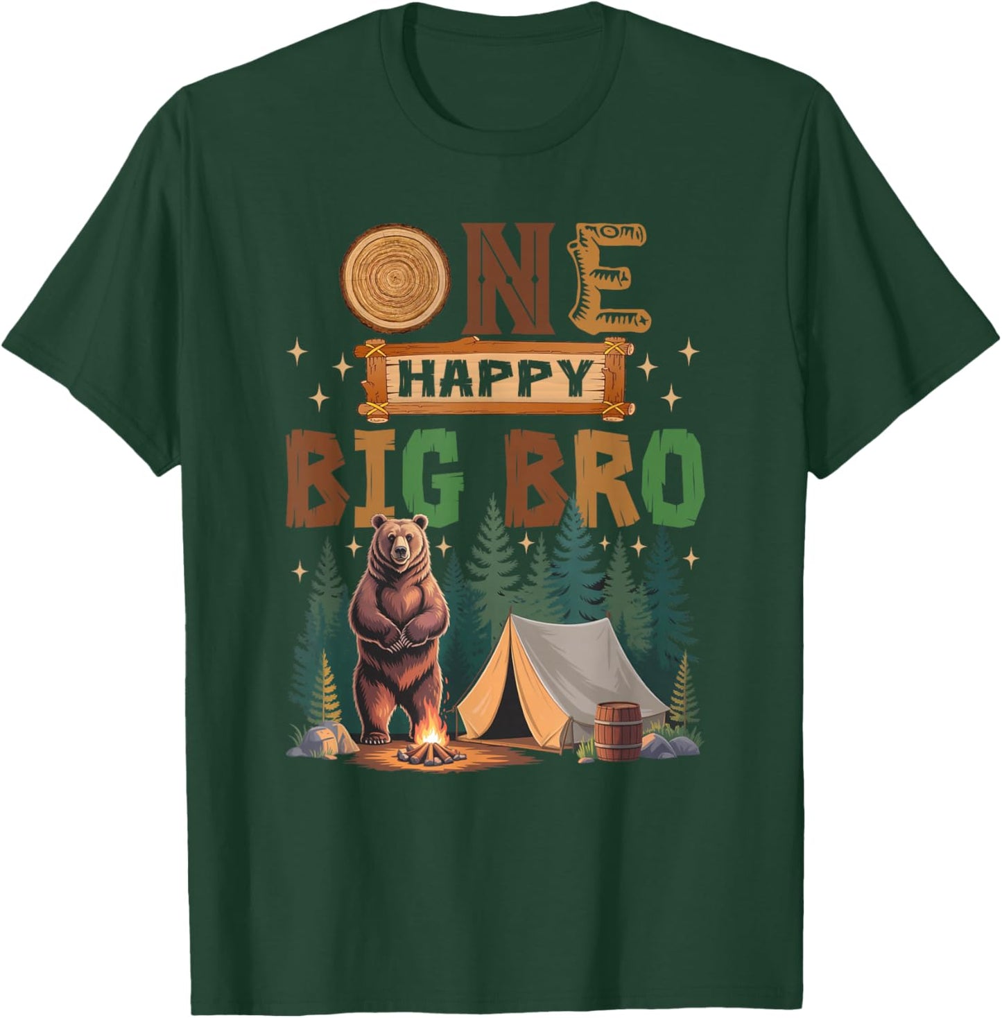 One Happy Big Bro Camper 1St Birthday Camping Bear T-Shirt - T-Shirt | Forest
