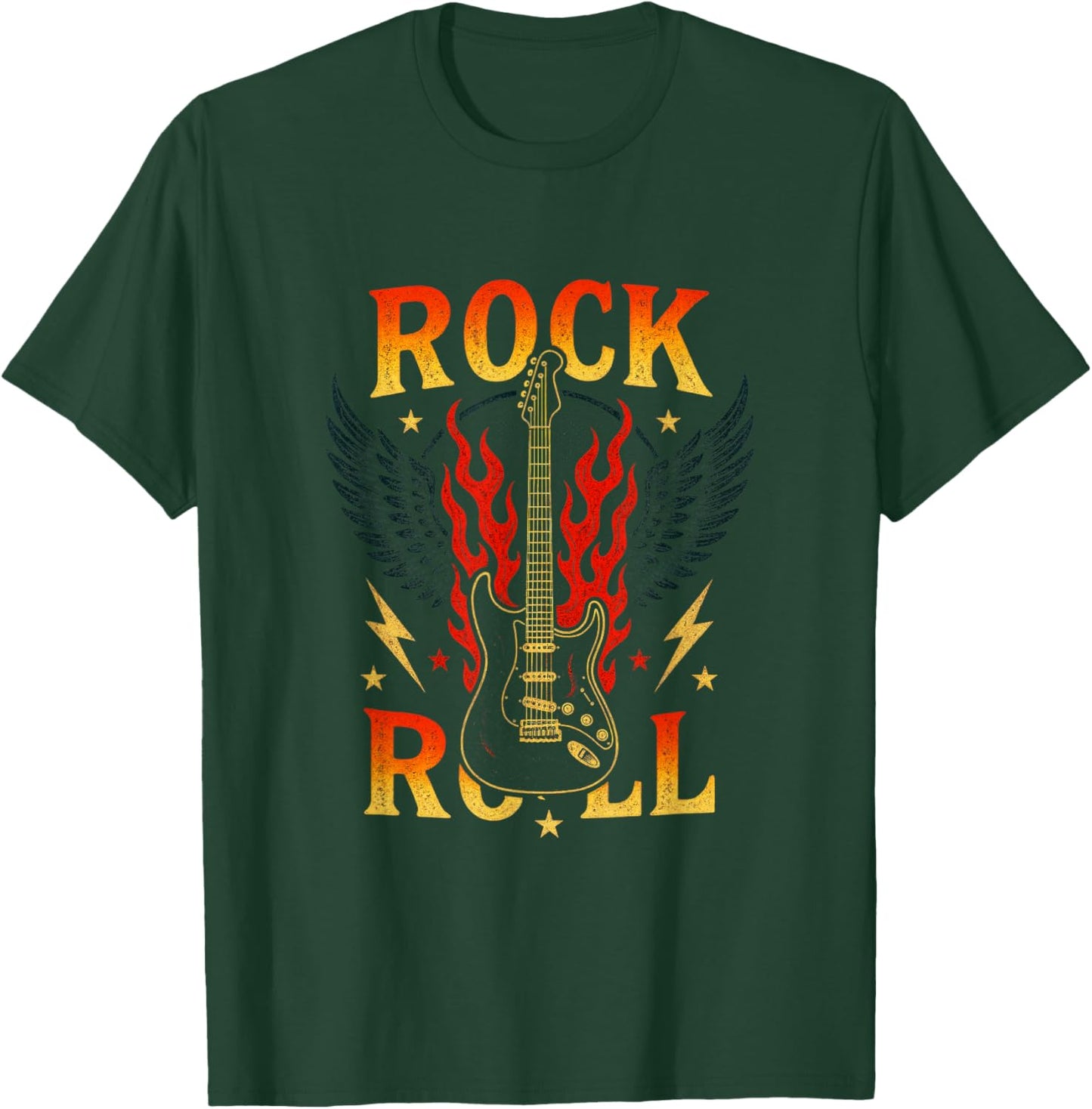 Rock Roll - Vintage Guitar Wings Music T-Shirt - T-Shirt | Forest