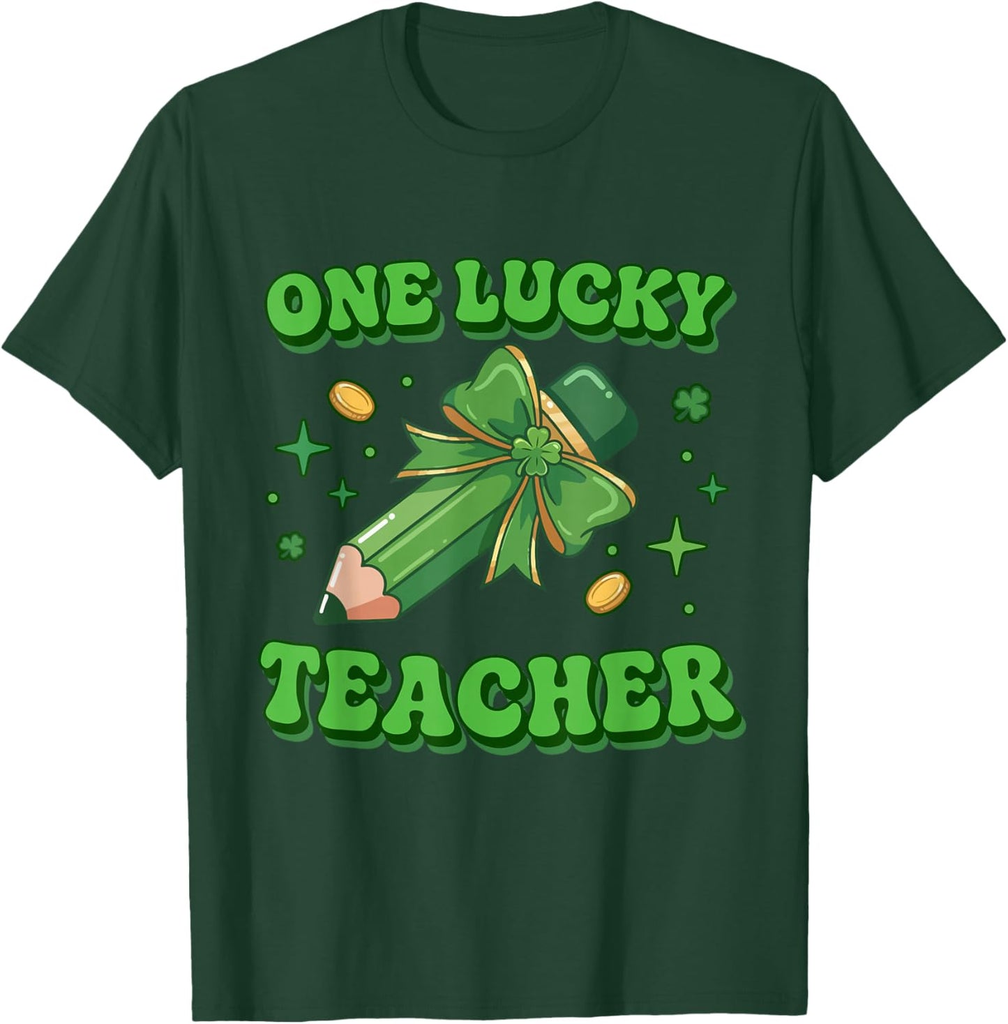 One Lucky Teacher Saint Patty St Patrick’s Day Retro Vintage T-Shirt - T-Shirt | Forest