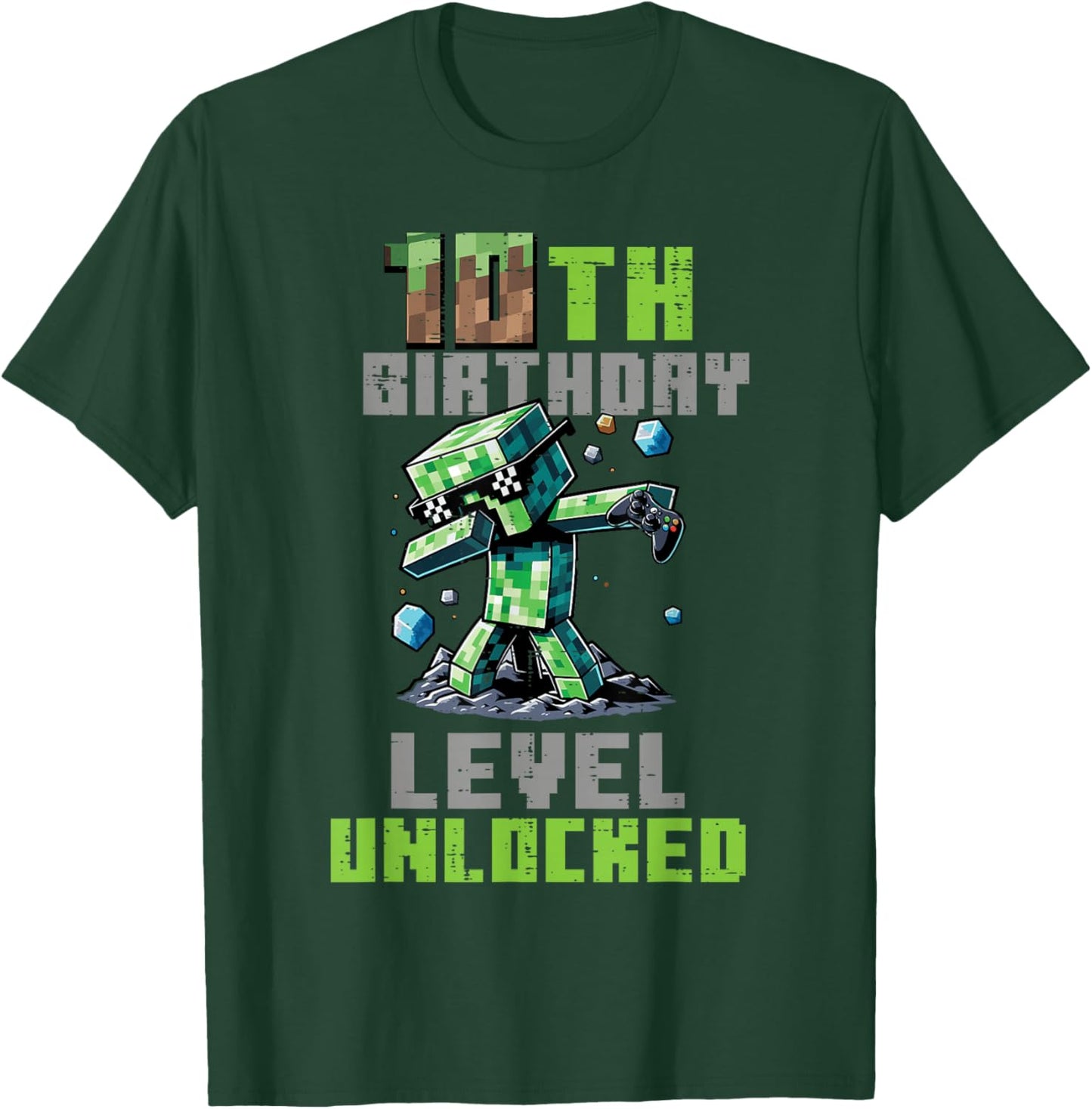 10th Birthday Level Unlocked Pixel Dab 10 Bday Gamer Boys T-Shirt - T-Shirt | Forest