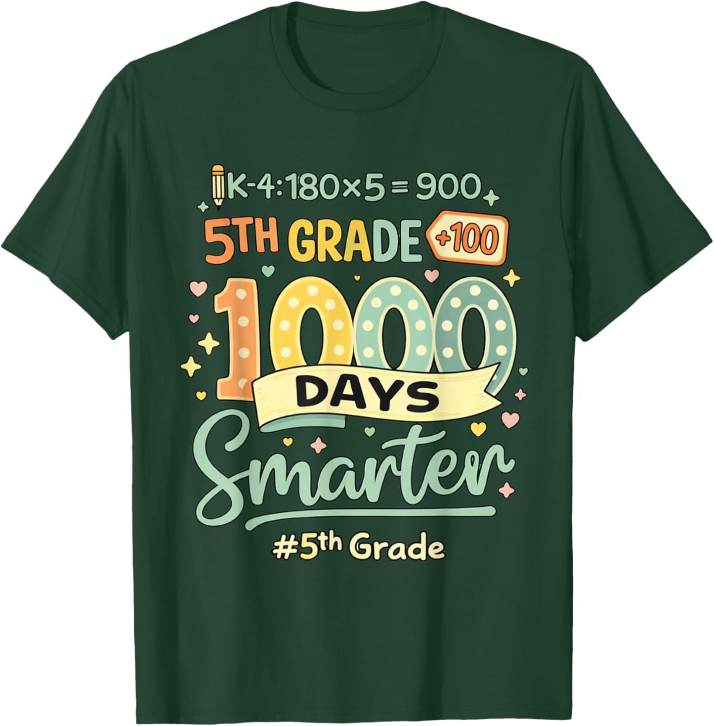 Happy 1000th Day of School 5th Grade Teacher Student Fifth T-Shirt - T-Shirt | Forest