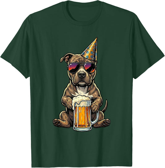 Funny American Bully Party Animal Beer & Sunglasses Birthday T-Shirt - T-Shirt | Forest